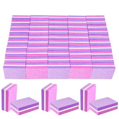 50 Pcs Sponge Nail Buffers,100/180 Grit Mini Nail Files,Mini Buffer Block Nail File for Acrylic &amp; Natural Nails,Double-Sided Buffing Blocks for Manicure &amp; Pedicure,Salon &amp; Home Use(Pink-Purple)