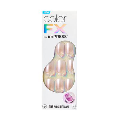 KISS colorFX by imPRESS Press On Nails, Connection, Solid White, Short Squoval, New &amp; Improved Adhesive, Up to 10-Day Hold, Nail Kit Includes 30 Fake Nails, Prep Pad, Manicure Stick, Mini Nail File