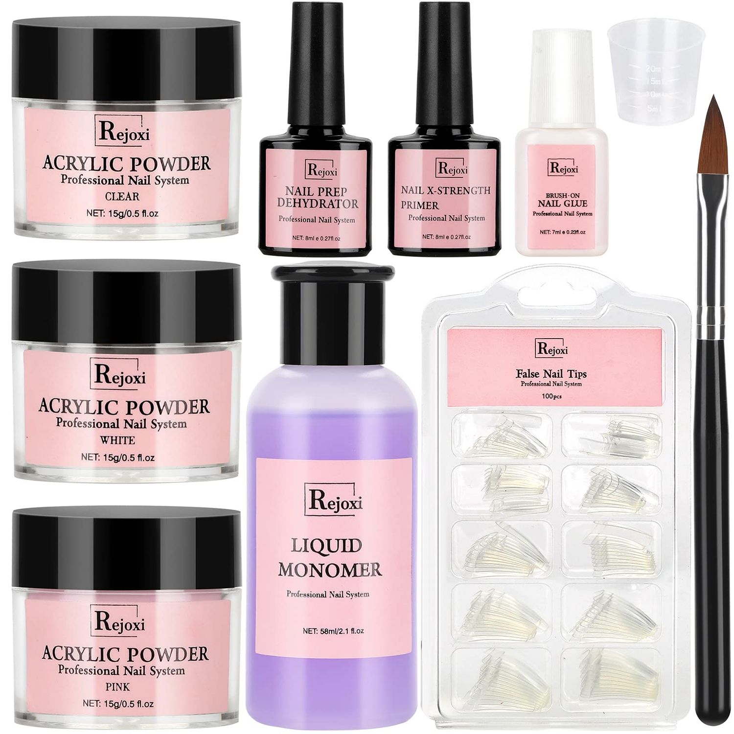 Acrylic Nail Kit with Prep Dehydrator and Primer, Powder and Liquid for Nail Extension