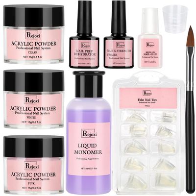 Acrylic Nail Kit with Prep Dehydrator and Primer, Powder and Liquid for Nail Extension