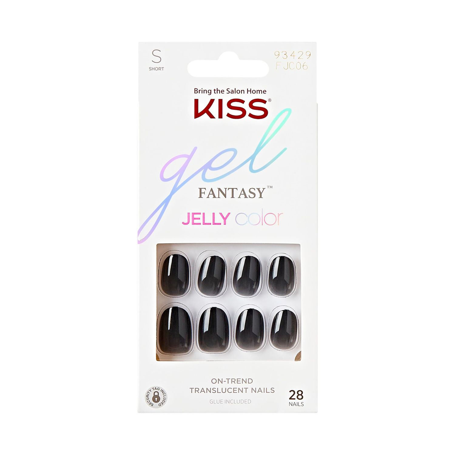 KISS Gel Fantasy, Press-On Nails, Nail glue included, Jelly Queen, Black, Short Size, Oval Shape, Includes 28 Nails, 2g glue, 1 Manicure Stick, 1 Mini File