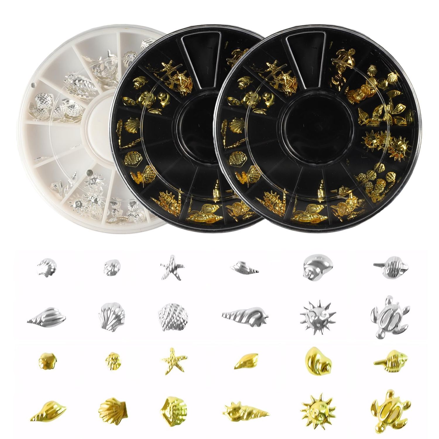 3 Boxes of Starfish Nail Charms, Ocean Nail Charms, Beach Starfish, Sea Shells, 3D Nail Gem Jewelry, Suitable for DIY Manicure (Gold2, Silver1)