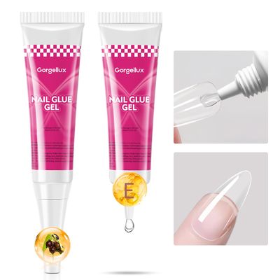 GORGELLUX Vitamin E Semi Solid Nail Glue Gel for Press On Nails Tips, Nail Glue Strong, No Need for UV Lamp, Quick Drying &amp; Long Lasting, 2Pcs, Ideal for DIY &amp; Salon Use