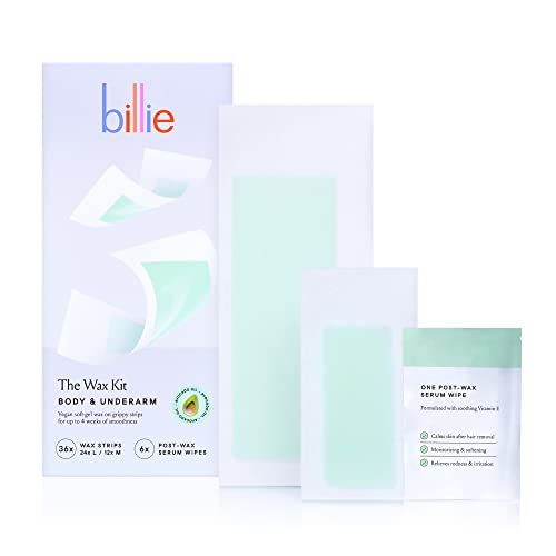 Billie Wax Kit - Body &amp; Underarm - Easy &amp; Convenient - No Heat - Made With Aloe &amp; Avocado Oil - Vegan Soft-Gel - 36 wax strips - 6 post-wax serum wipes
