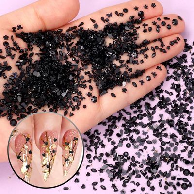 3000 Pcs Mini Black Rhinestones for Nail Art, Multi Shapes Crystal Flatback Nail Gems Rhinestones, 3D Mini Star Heart Flower Nail Rhinestone for Nails Art Diamond Women DIY Accessories - Black