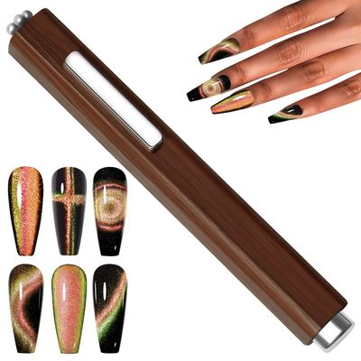 3 In 1 Nail Magnet, Multifunctional Cat Eye Gel Nail Polish Magnet with Octagonal Mahogany Shell Protective Cover for Cat Eye Nail Art Design (Black Walnut)