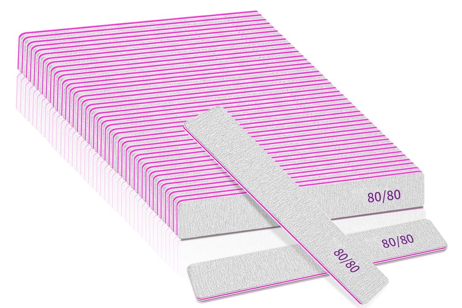 25pcs Nail Files 80 Grit, BLESWIN 80/80 Grit Nail Files, Jumbo Nail Files for Acrylic Nail, Double-Sided Emery Board Nail Filer for Manicure, Pedicure, and Acrylic Nails