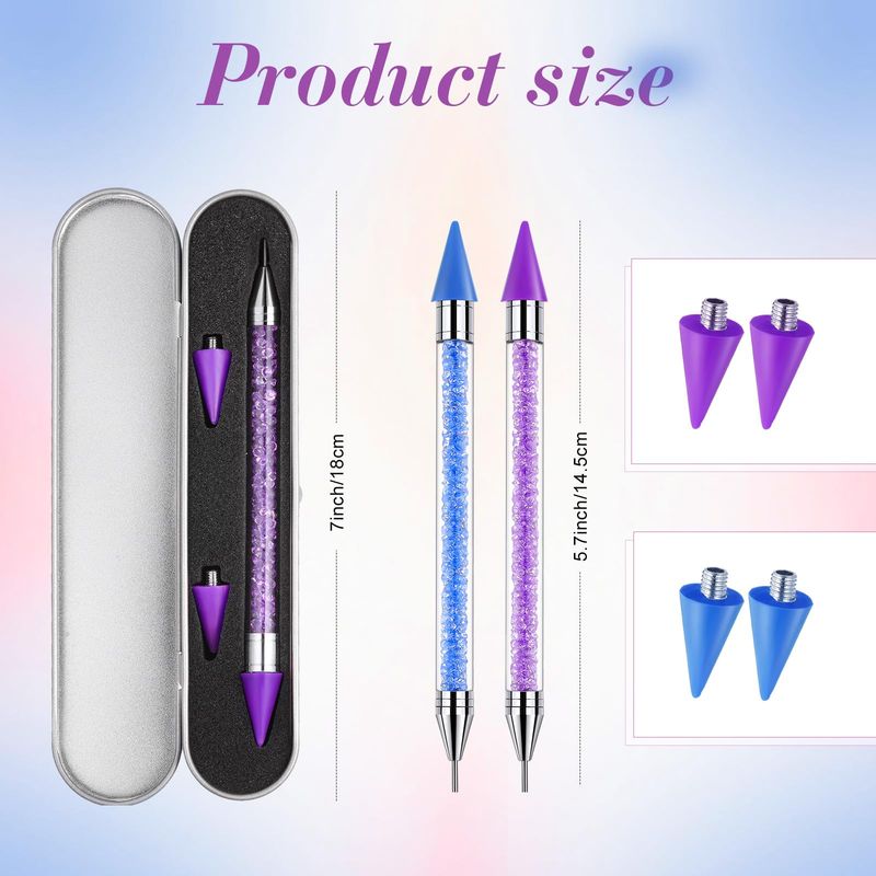 Tatuo 2 Pieces Nail Rhinestone Picker Dual Ended Wax Pen for Rhinestones Dotting Gems Crystals Studs Picker Crystal Beads Handle Manicure Nail Art DIY Making Tool(Purple, Blue)