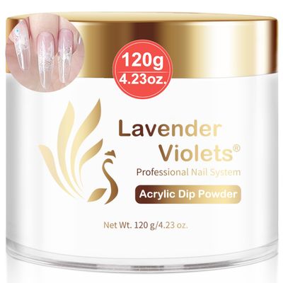 Lavender Violets 4 oz Clear Dip Powder for Nail - Build Powder Dipping Nails Manicure for Nail Carving Extensions Transparent Crystal Color Long Lasting Odor-Free DIY Salon at-home 120g L001