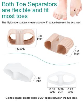 4Pcs BLATOWN Toe Separators Bunion Corrector for Women Men, Gel Big Toe Spacers with 2 Loops for Feet, Hammer Toe Straightener, Elasticity and Soft (2Nylon2Gel)