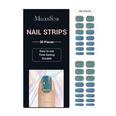 MelodySusie 30PCS Semi Cured Gel Nail Strips (Chrome), Works with Nail lamp, Salon Quality, Long Lasting, Easy to Apply and Remove, Includes 2 Prep Pads, Nail File and Wooden Stick