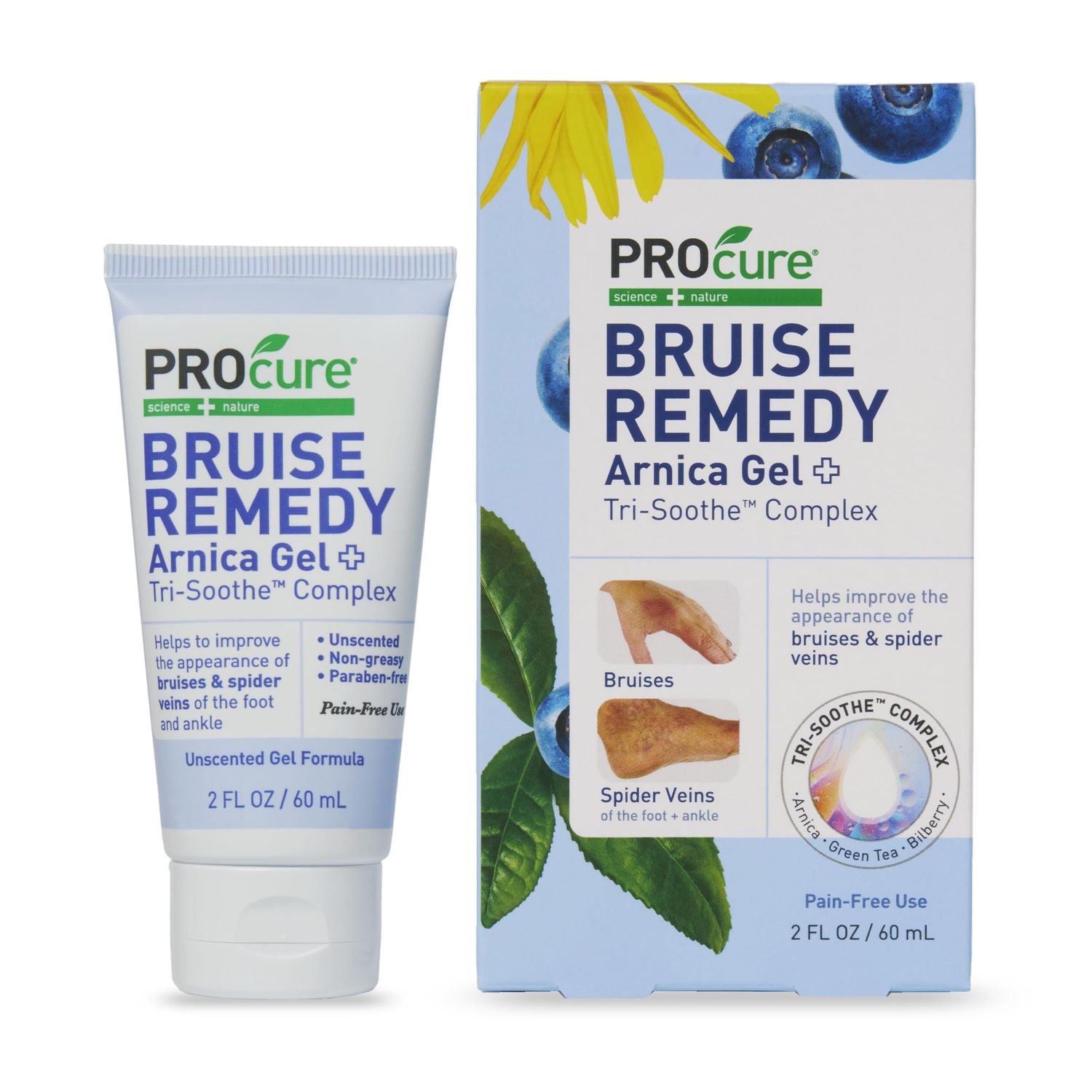 PROcure Bruise Remedy Gel with Arnica, Helps Improve the Appearance of Bruises &amp; Spider Veins on the Foot and Ankle, Unscented &amp; Paraben Free with Soft Touch Applicator, 2 Fl Oz