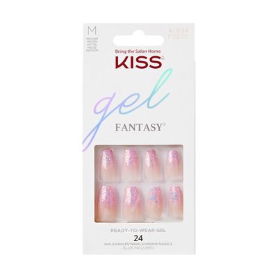KISS Gel Fantasy, Press-On Nails, Nail glue included, Winter Sparks, Light Purple, Short Size, Coffin Shape, Includes 24 Nails, 2G Glue, 1 Manicure Stick, 1 Mini File