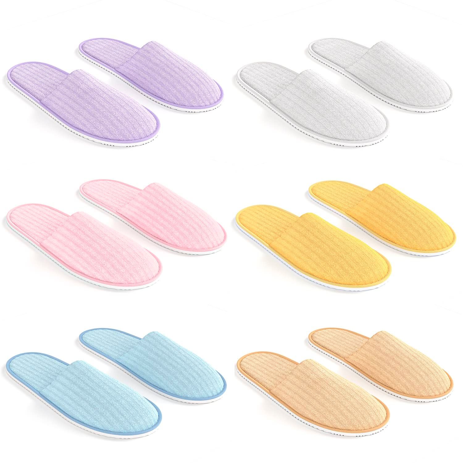Maeline Bulk 6 Pair Disposable Home Slippers for Family Spa Guests Hotels Office - Mixed Slippers Home Party, Housewarming, Soft Fleece, Closed Toe, Multi, 9-13 Women/7-11 Men