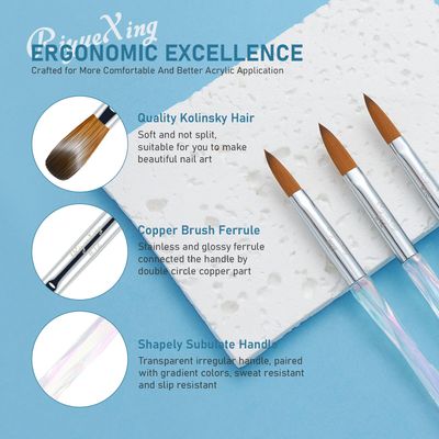 3PCS Acrylic Nail Brush Set, Size 8/10/12 Professional Nail Brushes for Application Acrylic Powder Brush for Nail Art DIY Home Salon Nail Manicure Tool