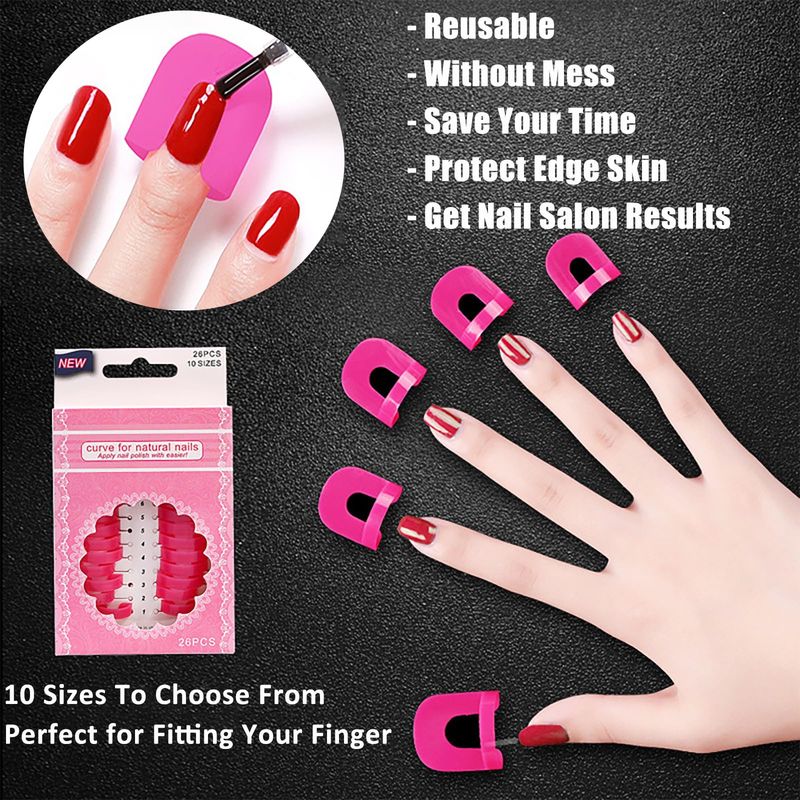 WEILUSI 26PCS Nail Polish Protector for Fingers, 10 Sizes Reusable Nail Polish Guard Soft Plastic C Shield Skin Cuticle Protector Nail Art Tools for Women French Stamp Painting Spill Proof Manicure