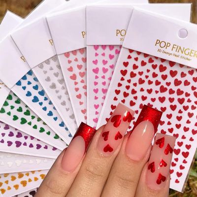 Heart Nail Art Stickers Decals 3D Shiny Glitter Love Hearts Self Adhesive Shining Glitters Powder Effect Valentines Day Heart Nail Design for Lovers Romantic DIY Nail Decorations Manicure Accessories