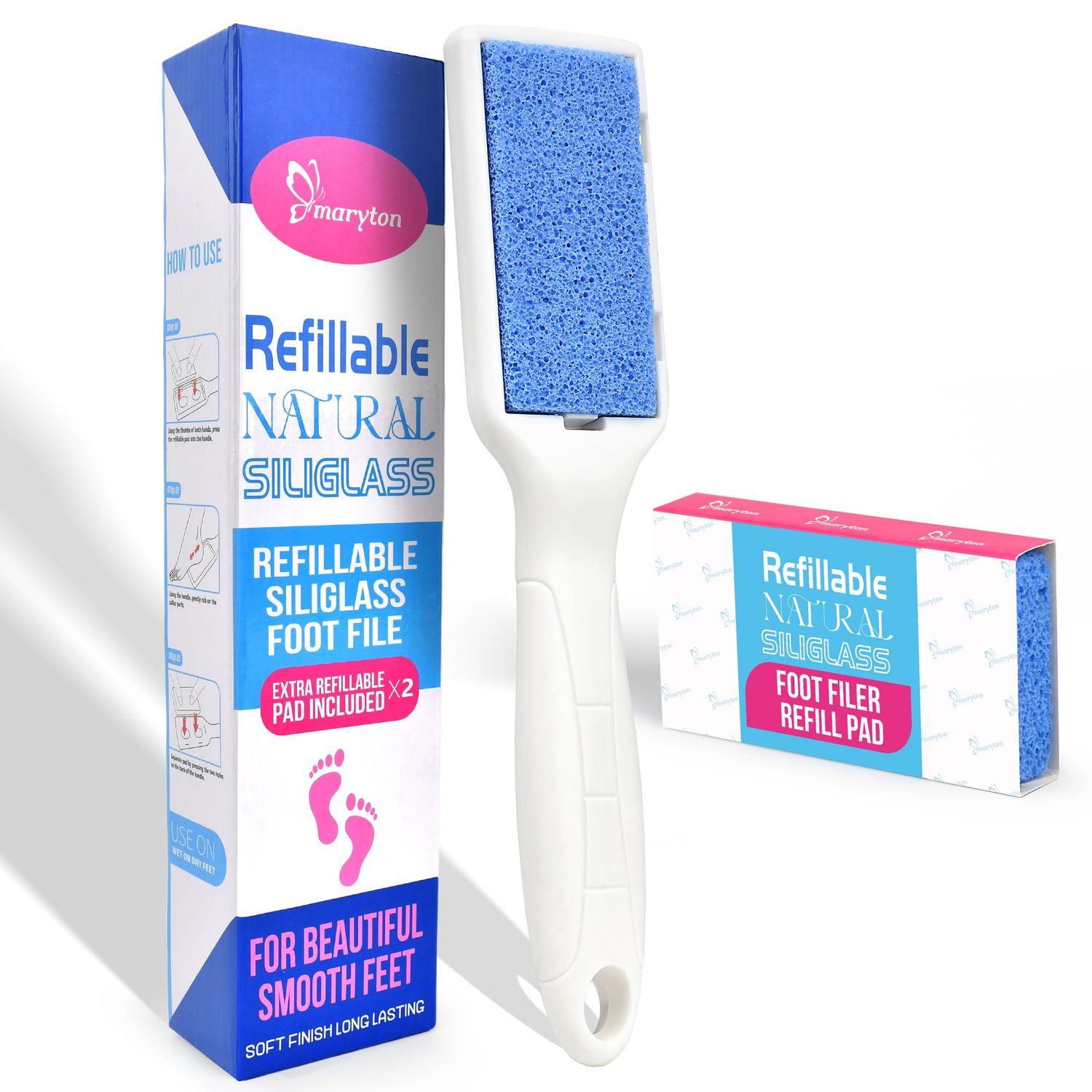 Maryton Professional Foot File - Foot Callus Remover, Foot Scrubber, Dead Skin Remover, Pedicure Tools for Feet, Glass Pumice Stone Foot Buffer