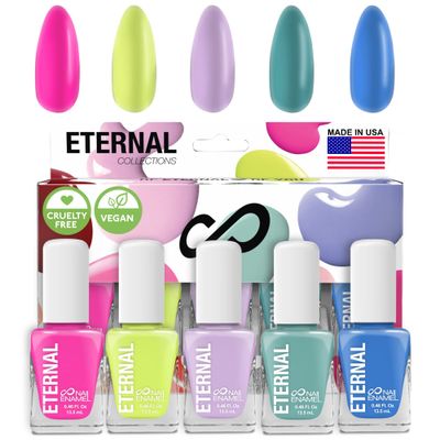 Eternal Pink Nail Polish Set for Women (FUN) - Green Nail Polish Set for Girls - Long Lasting &amp; Quick Dry Blue Nail Polish Kit for Home DIY Manicure &amp; Pedicure - Made in USA, 13.5mL (Set of 5)