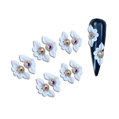 Set 10Pcs 3D Sweet Season Poinettia (5 Petals) Flower Nail Art Charms Handmade by Acrylic Powder Design Acrylic Nail Art for Women Girls (White-10Pcs)