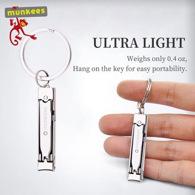 munkees Ultra-Thin Nail Clippers Keychain, Mini Foldable Nail Cutter with Key Ring, Small Portable Stainless Steel Pocket Manicure Set for Travel, Camping, &amp; Outdoors (1-Pack)