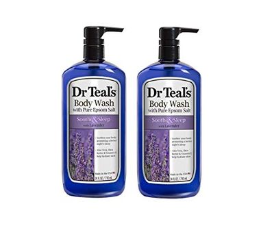 Dr. Teals Lavender Body Wash Gift Set (2 Pack, 24oz Ea.) - Soothe &amp; Sleep Lavender with Essential Oils Blended with Pure Epsom Salt - Ease Aches &amp; Pains, Alleviate Daily Stress at Home