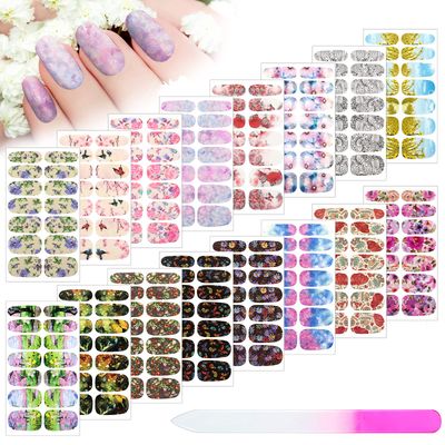 224 Pieces 16 Sheets Flower Full Wrap Nail Polish Stickers Self Adhesive Nail Wraps Nail Decals Nail Polish Sticker Butterfly Flower Nail Decals for Women Nail Decoration