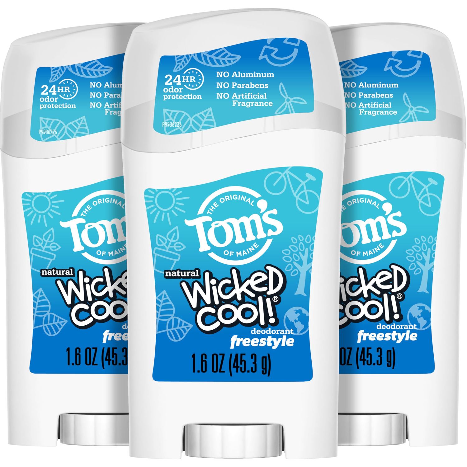 Toms of Maine Freestyle Wicked Cool! Natural Deodorant for Tweens, Aluminum Free Deodorant Stick, 1.6 oz (3 Pack)