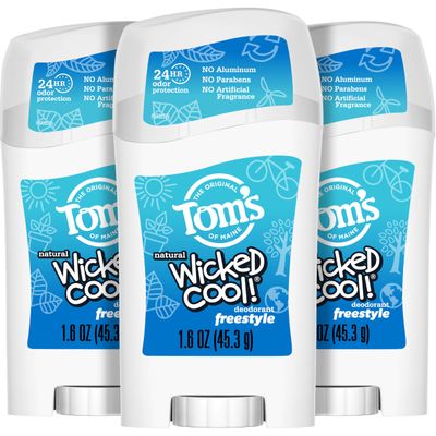 Toms of Maine Freestyle Wicked Cool! Natural Deodorant for Tweens, Aluminum Free Deodorant Stick, 1.6 oz (3 Pack)