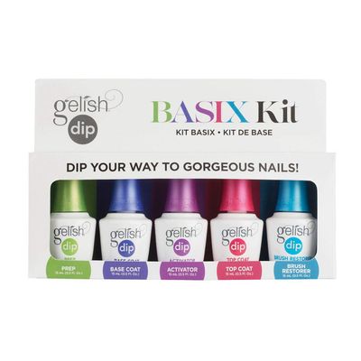 Gelish Dip Basix Kit - Prep, Base Coat, Activator, Top Coat &amp; Brush Restorer - Easy, Odor-Free, No UV or LED Lamp Required for Long-Lasting, Salon-Quality Dip Powder Nails at Home.