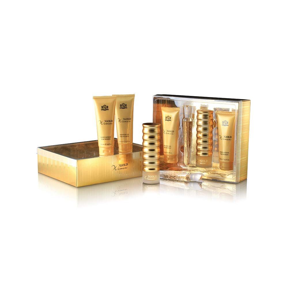 New Brand Perfumes Set gold (l) 4 Piece (edp 100 ml edp 15 ml body lotion 130 ml shower gel 130 ml), 4 Count
