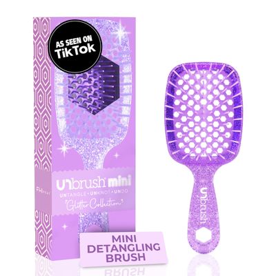 FHI Heat UNbrush Mini Detangler Brush for Pain-Free Brushing on All Wet or Dry Hair Types - Durable Duoflex Anti-Static Bristles, Lightweight Handle, Vented Mini Hair Brush, Amethyst Lavender