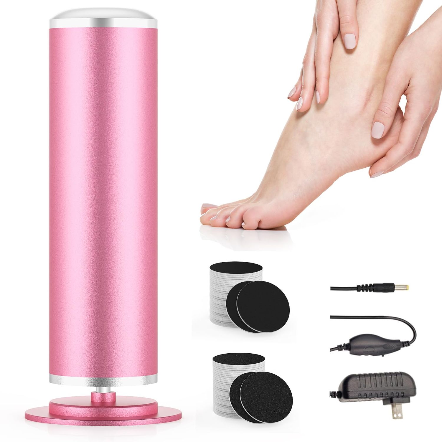 Electric Feet Callus Remover - Electric Foot Callus Remover with Adjustable Speed Controller and 60pcs Replacement Sandpaper Disk for Dead Skin and Calluses, for Women&amp;Men - Gradient Pink