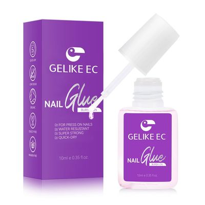 Nail Glue Tips Strong Adhesive: Gelike EC Acrylic Easy Press Professional Super Apply Art Natural Nrush False Quick Artificial Long Fast Salon 10ml Pink