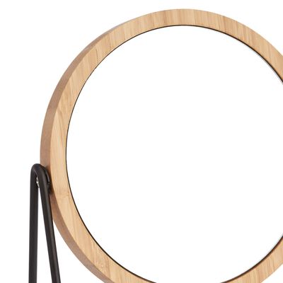 Amazon Basics Vanity Round Mirror with Bamboo Rim, Magnification, Tabletop Mount, Black, 7.2L x 2.87 W