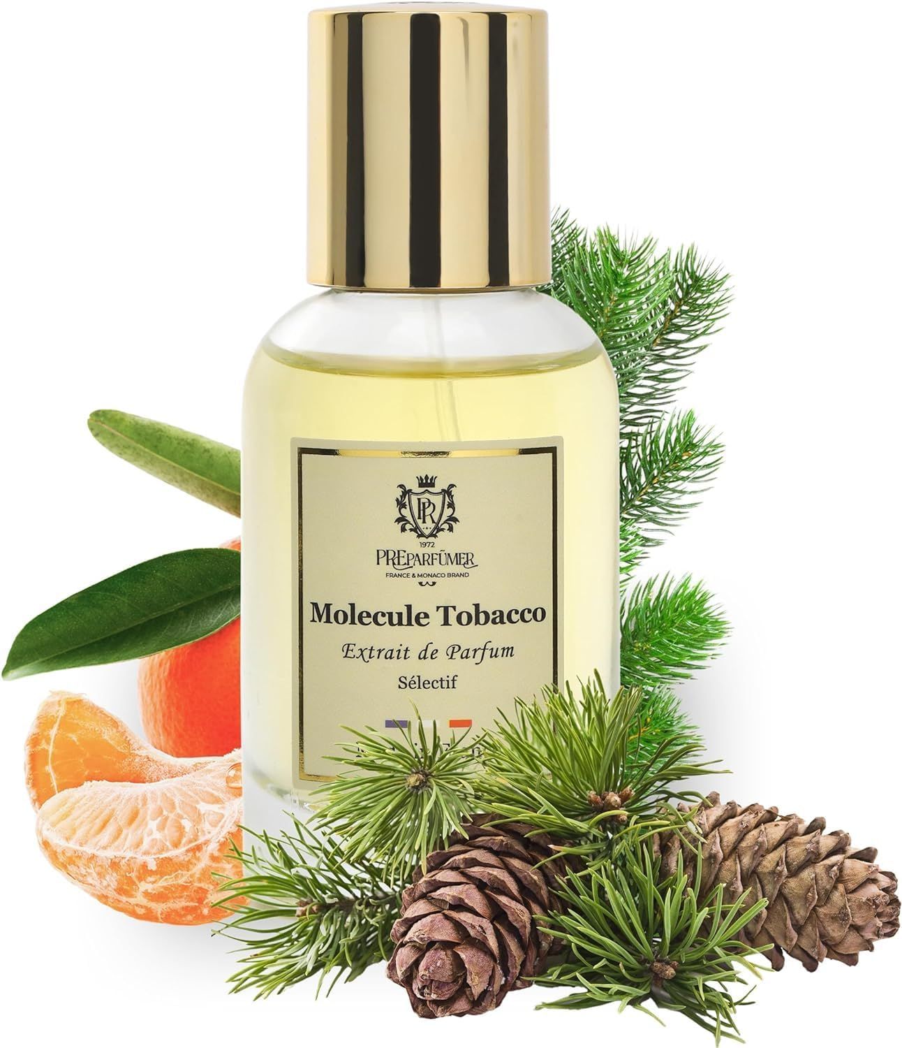 PREparfume From France Molecule Tobacco 30ml - Citrus Woody Amber Scent From France - Luxury Fragrance with Mandarin, Saffron - Long Lasting Perfume With Frankincense and Amber Notes