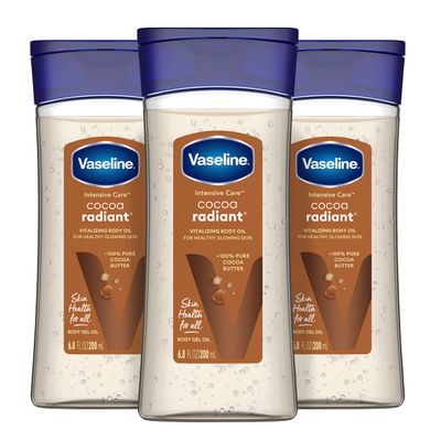 Vaseline Intensive Care Cocoa Radiant For Glowing Skin 3 Count Body Gel Oil Body Oil Made with 100 Pure Cocoa Butter Replenishing Oils 6.8oz