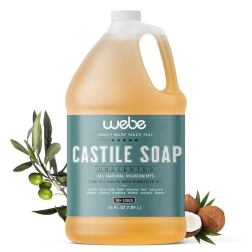 WEBE Pure Unscented Castile Liquid Soap Refill, 64 Ounce | Vegan &amp; Gluten Free Non-GMO, For Face, Body Wash, Dishes, Pets &amp; Laundry