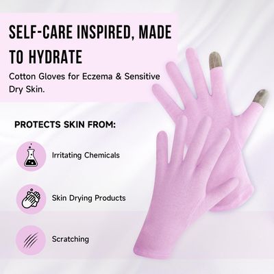 HandLove Premium 100 Cotton Gloves Moisturizing Gloves for Dry Hands & Eczema | Overnight Sleeping Gloves, Eczema Gloves | Reusable| Touchscreen, Purple, 2 Pairs