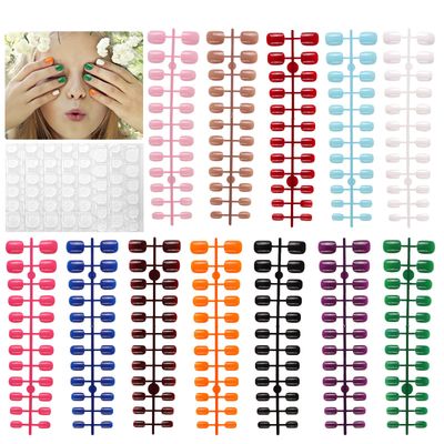 288 Piece Kids Short Press on Nails, Wsimily 12 Colors Little Girls Round Square False Nails Acrylic Full Cover Fake Nails with Nail Adhesive Tabs, Children Women Girls Artificial Fingernails Decor
