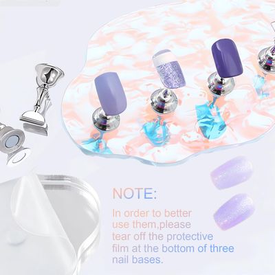 Corconess Press On Nail Stand Set - 2 Pcs Aurora Arcrylic Nail Holder for Painting Nails With A Mini Clear Nail Stand Base, Two Color Metal Nail Holders,Reusable Sticky Putty For Nail Art & Display
