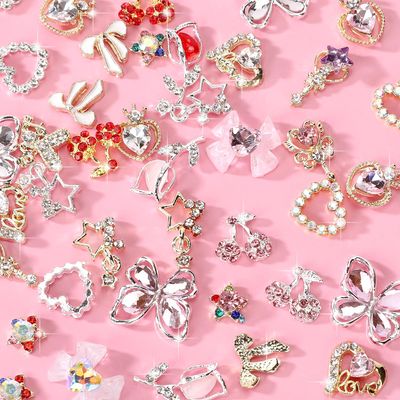 CUBLIVE 24PCS Nail Charms Y2k Alloy Nail Art Rhinestone Charms 3D Heart Star Bow with Rhinestones Cherry Nail Gems Shiny Jewelry Nail Decorations Accessories Supplies (AD24)