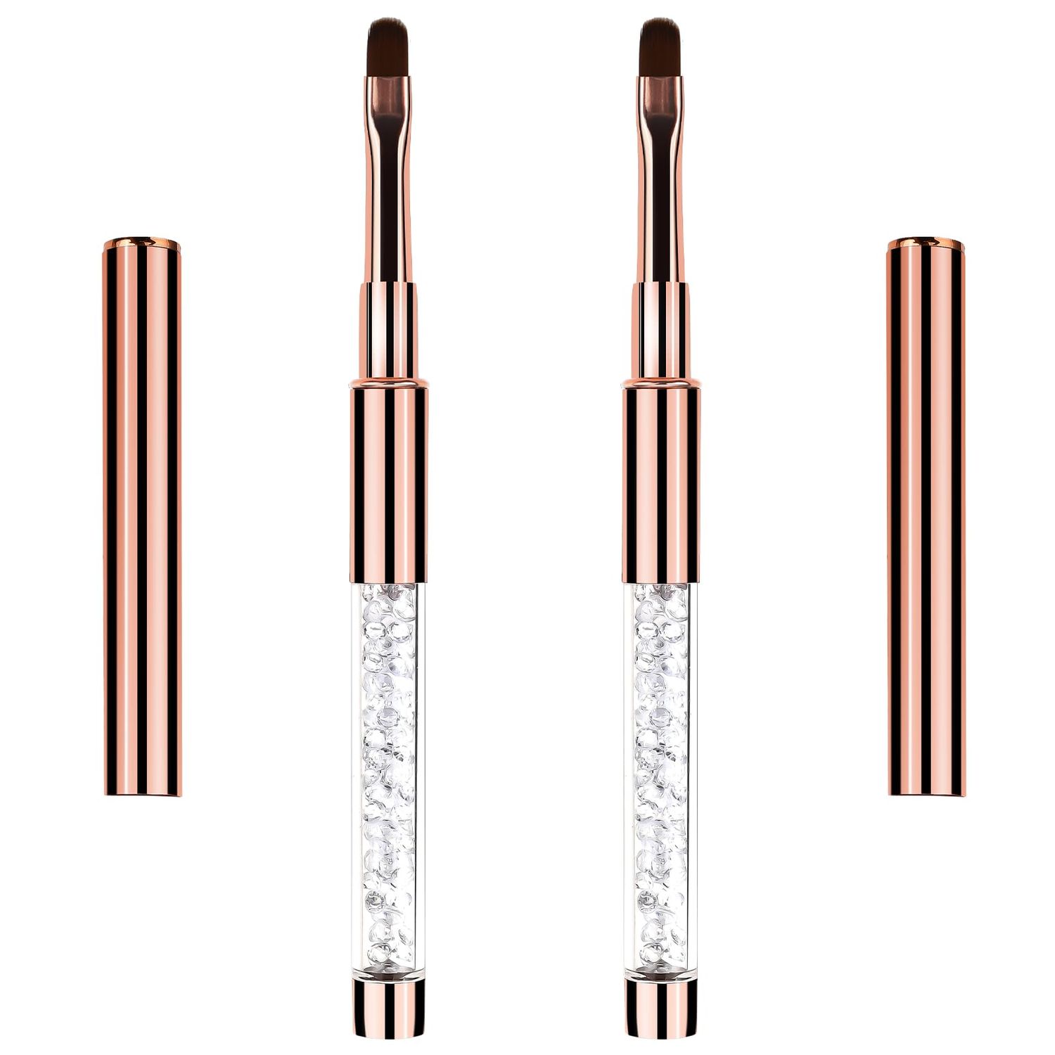 Hariendny 2Pcs Oval UV Gel Nail Brush Rhinestone Handle Nail Art Design Brushes Nail Drawing Pen Gel Brushes for Nails, rose gold