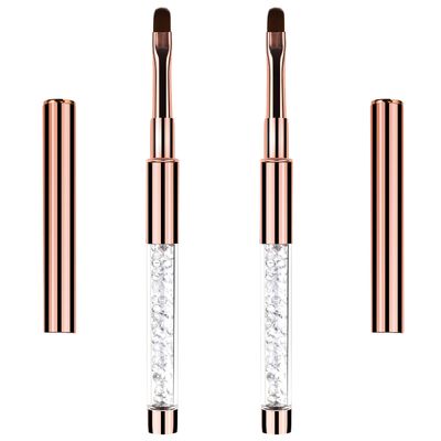 Hariendny 2Pcs Oval UV Gel Nail Brush Rhinestone Handle Nail Art Design Brushes Nail Drawing Pen Gel Brushes for Nails, rose gold