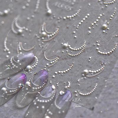 White Pearl Chain Nail Art Stickers Decals 5D Embossed Nail Decals with Crystal Diamond 1PCS Vintage Caviars Chains Design Self Adhesive Pearl Stripes Sticker Sliders for Women Nail Art Decorations
