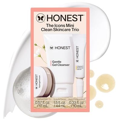 Honest Beauty The Icons Skincare Trio Travel Kit | Mini Hydrogel Cream, Gentle Gel Cleanser, Vitamin C Radiance Serum | Gentle for Sensitive Skin Vegan