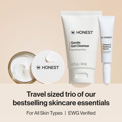 Honest Beauty The Icons Skincare Trio Travel Kit | Mini Hydrogel Cream, Gentle Gel Cleanser, Vitamin C Radiance Serum | Gentle for Sensitive Skin Vegan