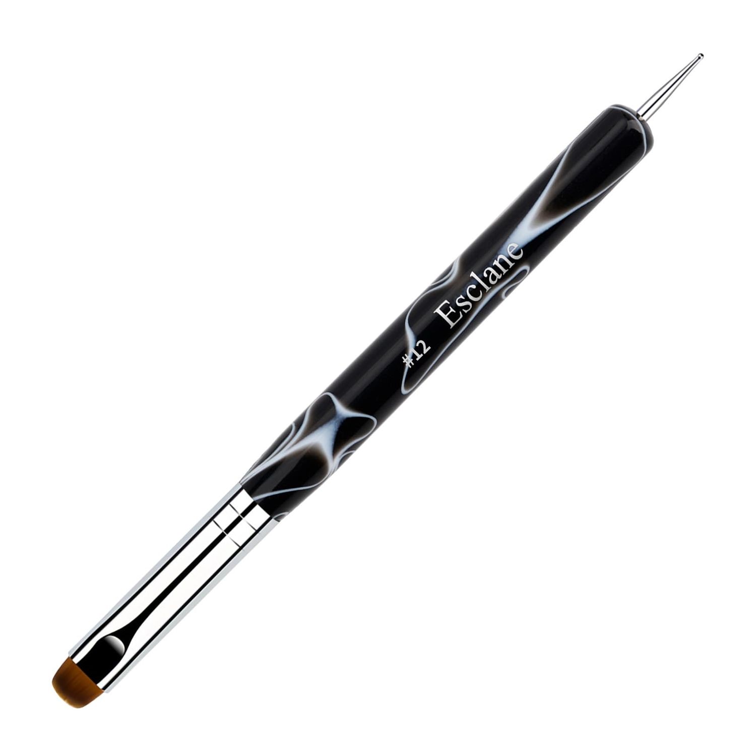Esclane 2 Way French Nail Brush with Dotting Tool, Black, 12