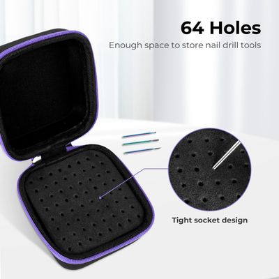 Lavinda Nail Drill Bits Holder, Dustproof Displayer Organizer Container, 64 Holes Nail Bits Container Box Case with High Density Foam to Avoid Slipping & Scratches,Purple (Drill Bits Not Included)