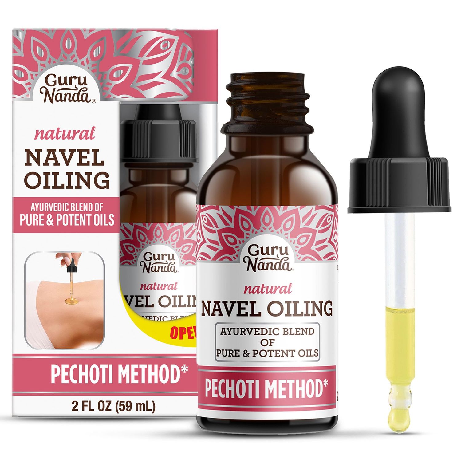 GuruNanda Navel Oiling - Ayurvedic Belly Button Oil with Castor, Neem &amp; Vitamin E | Supports Digestion, Detox, Hydration &amp; Stress Relief | 100 Natural &amp; Pure | 2 fl oz